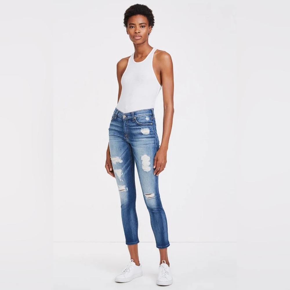 SKINNY FRIES• Trendy Blue Distressed High Waist Skinny Ankle Jeans